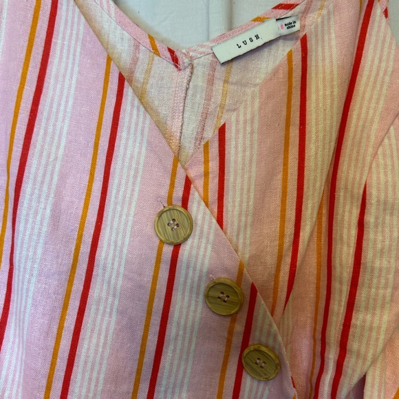 Lush Women’s Small Thick Strap Cropped Pink & White Linen Blend Top That Ties - Picture 2 of 4